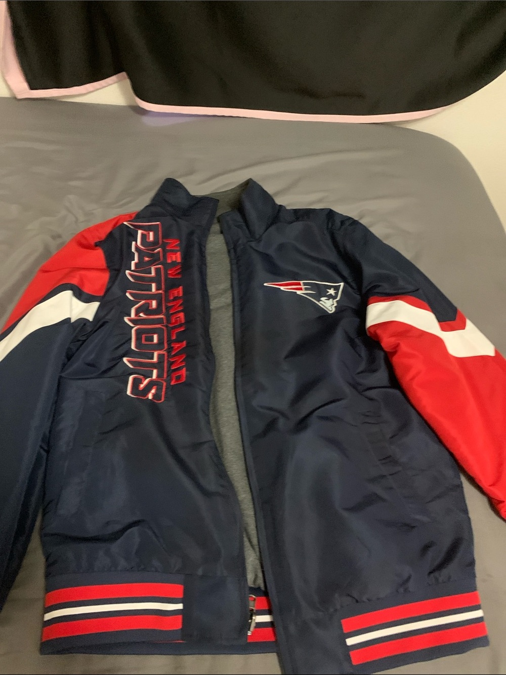 STARTER Navy, Red & White New England Patriots Bomber Jacket